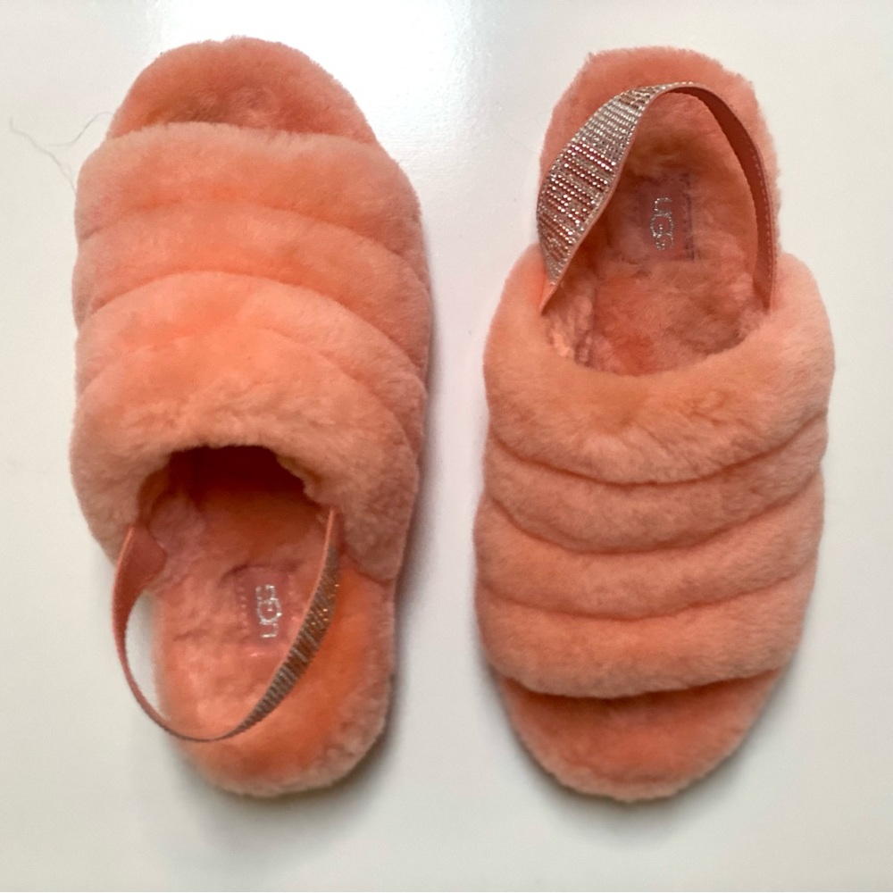 Ugg Fluff Yeah Bling Slingback Slippers Sandals, Coral, Shearling Crystals, Sz 8 - Picture 5 of 12